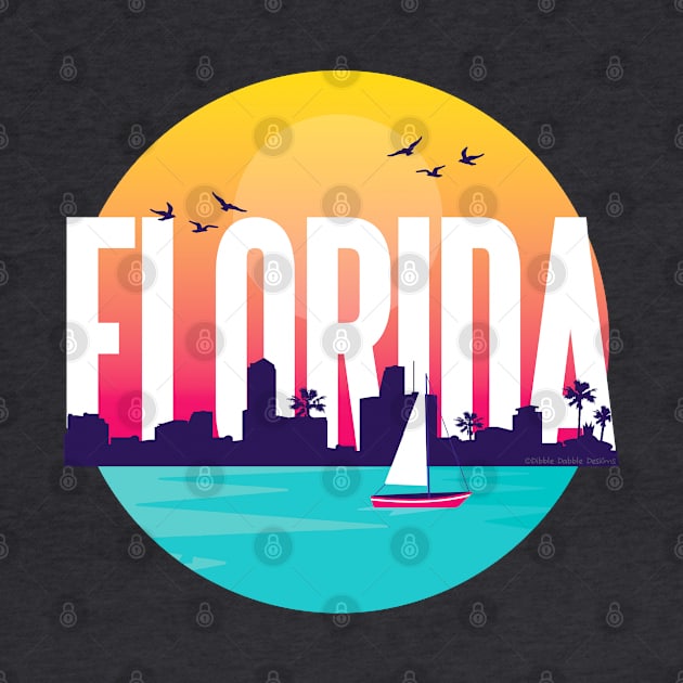 Beautiful FLORIDA with Skyline and Sailboat by Dibble Dabble Designs